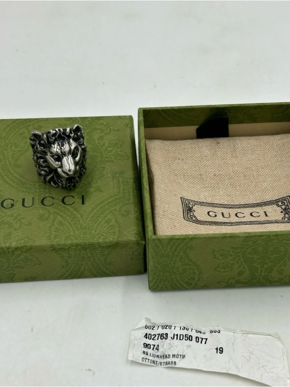 Unisex, Gucci, aged silver Lionhead ring open mouth, roaring expression, size 10